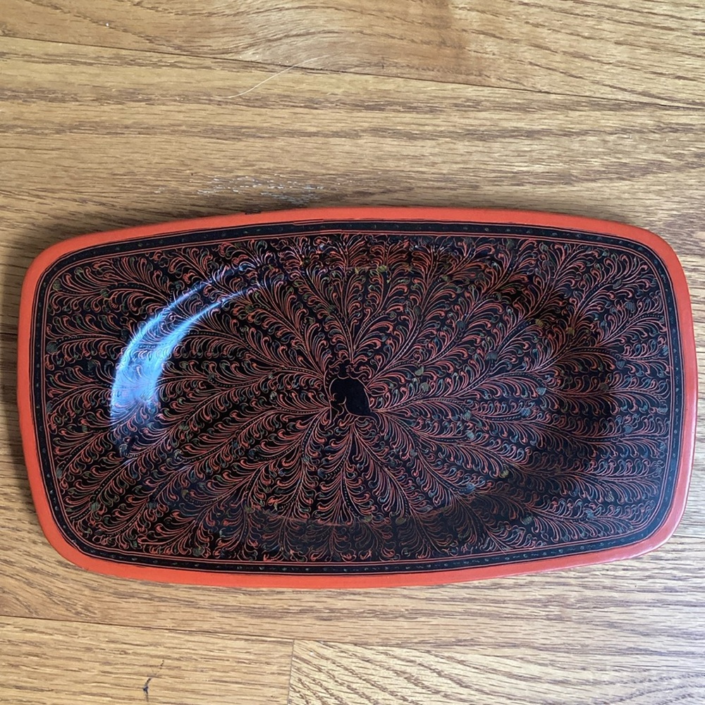 Vtg Burmese Wood Lacquered Tray
